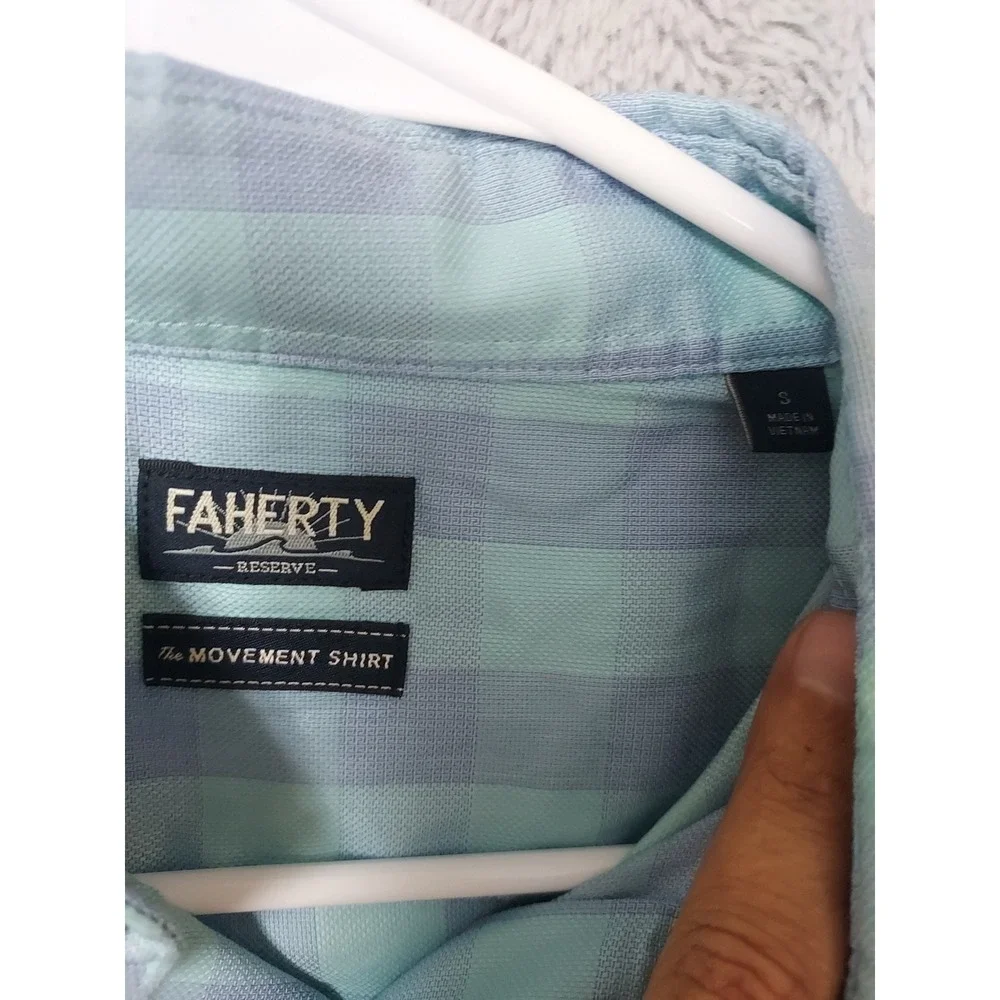 Faherty Reserve Movement Shirt Mens Small Gingham Check Long Sleeve Blue Stretch